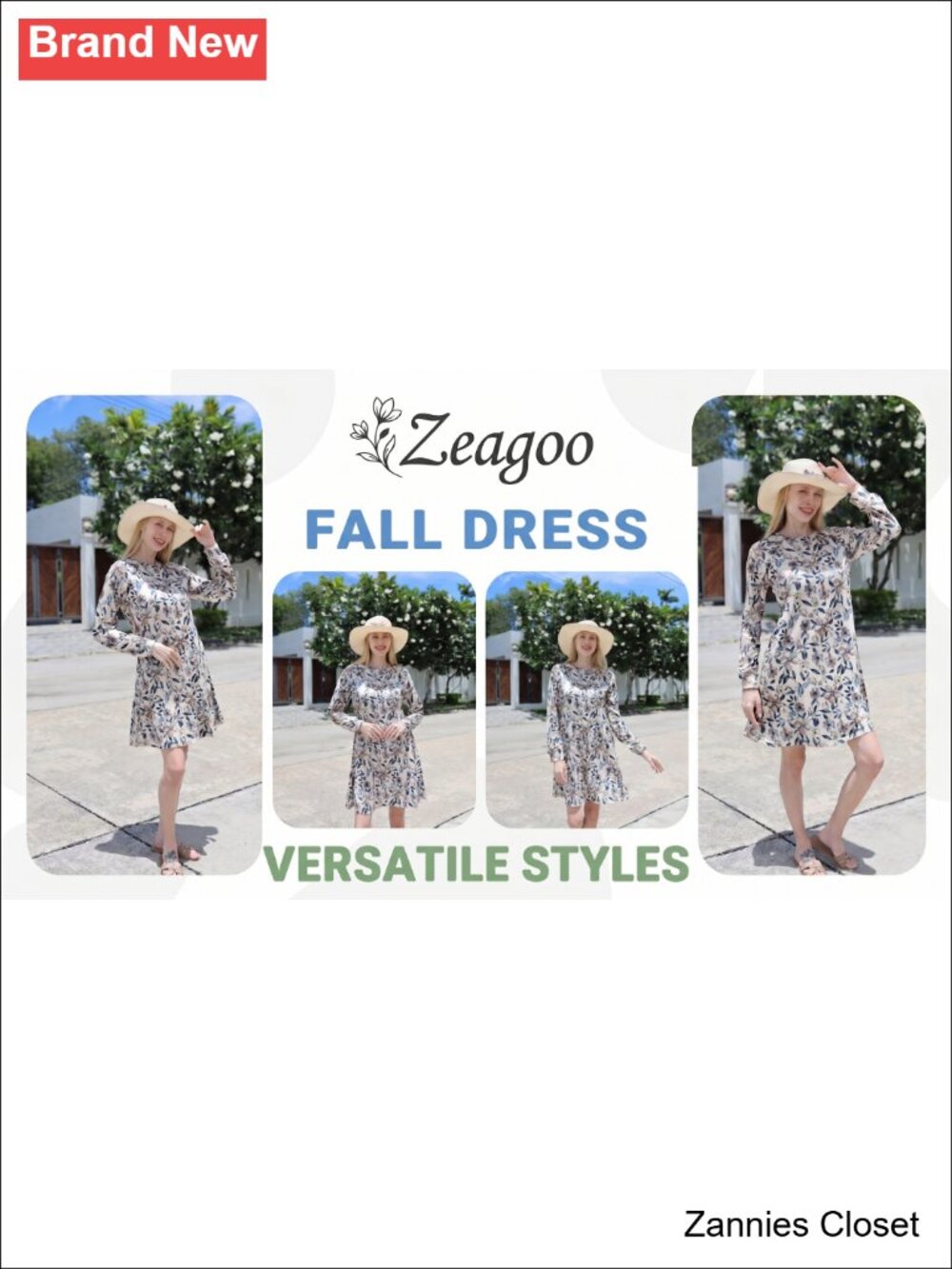 π» Zeagoo Long Sleeve Tunic Dress Side Button Crew Neck A-Line Fall Winter with - Picture 5 of 5